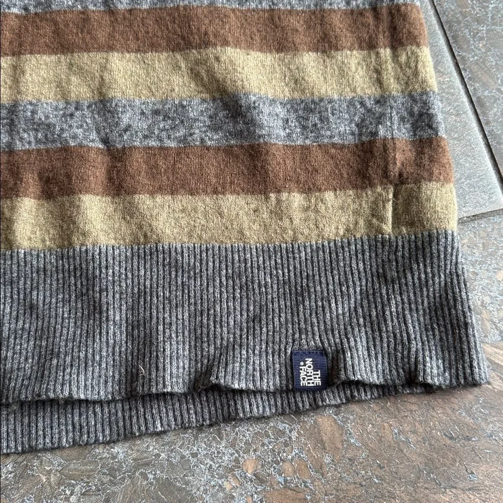 The North Face Wool Cotton Blend Long Sleeve Sweater - Stripes gray brown - L